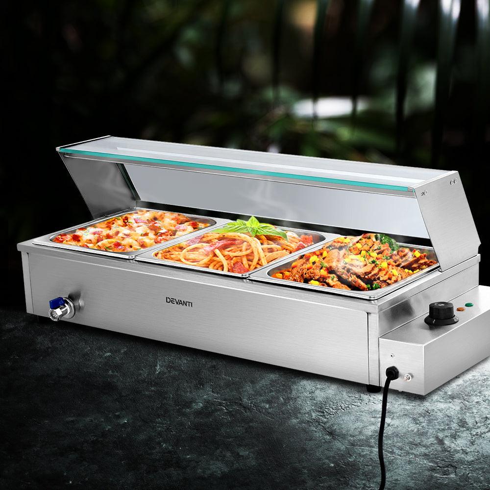 Devanti Commercial Food Warmer Bain Marie 3 Electric Buffet Pans.