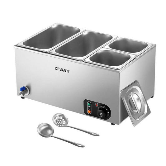 Devanti Commercial Food Warmer Bain Marie 4 Electric Buffet Pans.