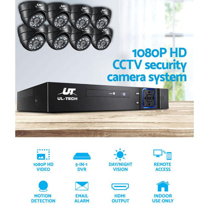 UL-TECH 1080P Security Camera System 8CH DVR with 8 CCTV Dome Cameras.