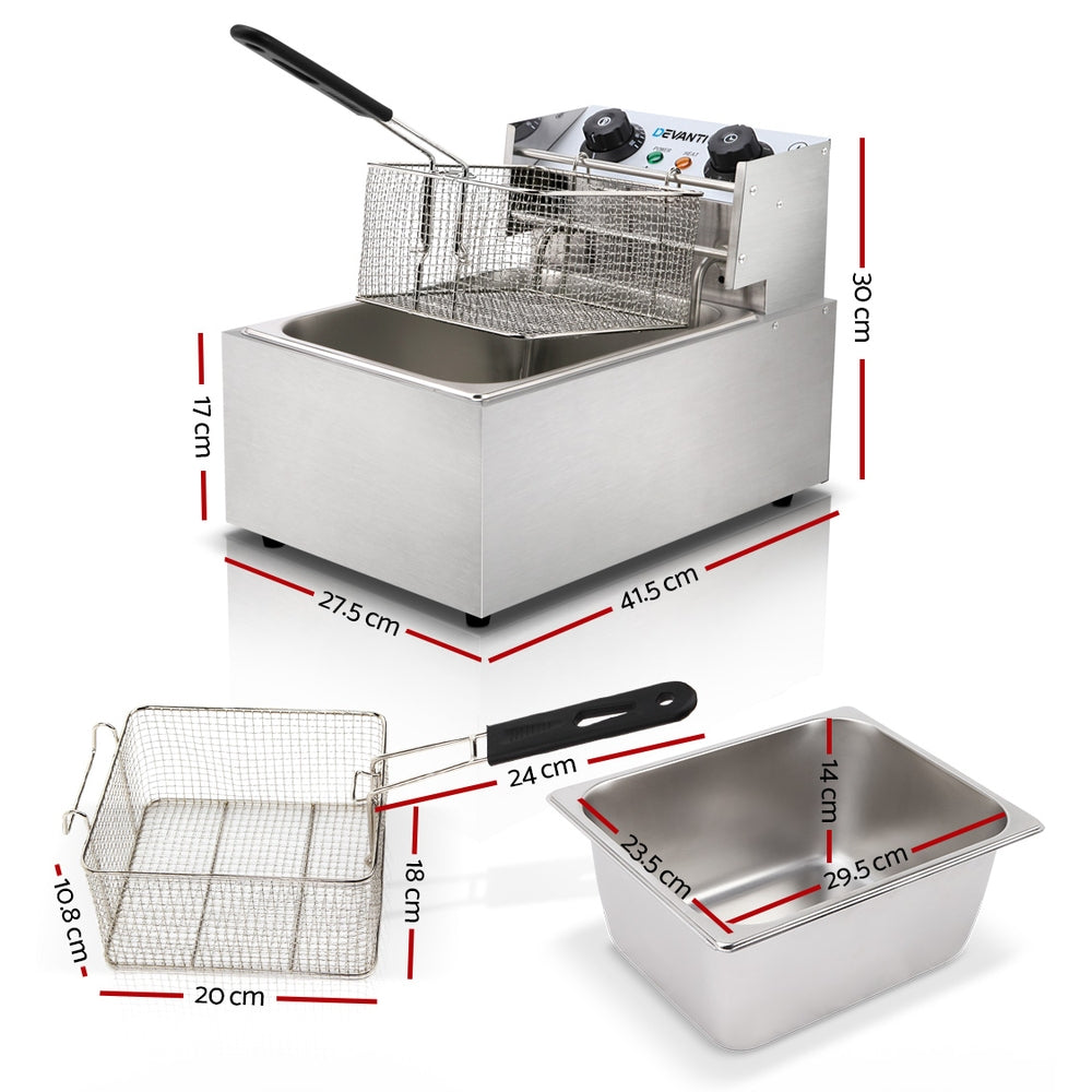 Devanti 10L Electric Commercial Deep Fryer Single Basket 2200W.