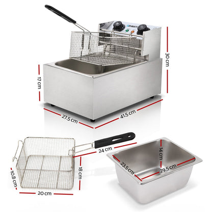 Devanti 10L Electric Commercial Deep Fryer Single Basket 2200W.