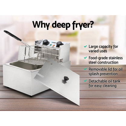 Devanti 10L Electric Commercial Deep Fryer Single Basket 2200W.