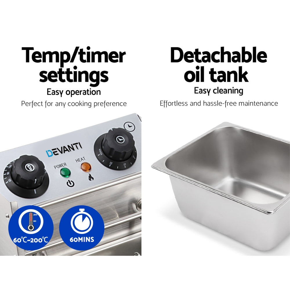 Devanti 10L Electric Commercial Deep Fryer Single Basket 2200W.