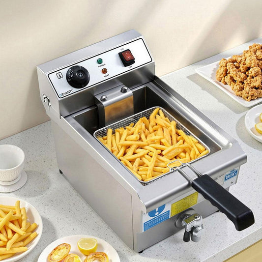 Devanti 3000W Electric Deep Fryer 10L Stainless Steel Fryer w/ Basket & Lid.