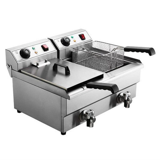 Devanti 20L Electric Commercial Deep Fryer Double Baskets Oil Taps 6000W.