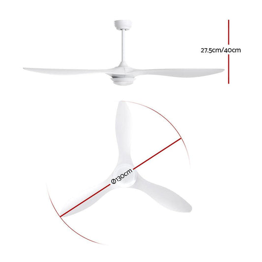 Devanti 52'' Ceiling Fan DC Motor w/Light w/Remote - White.