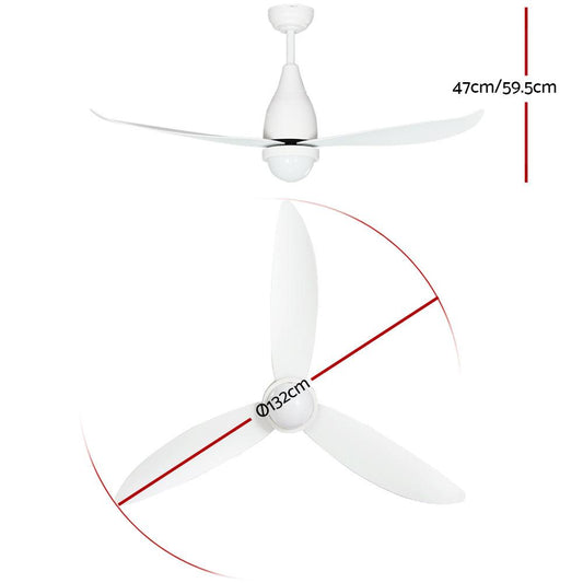 Devanti 52'' Ceiling Fan DC Motor LED Light Remote Control - White.