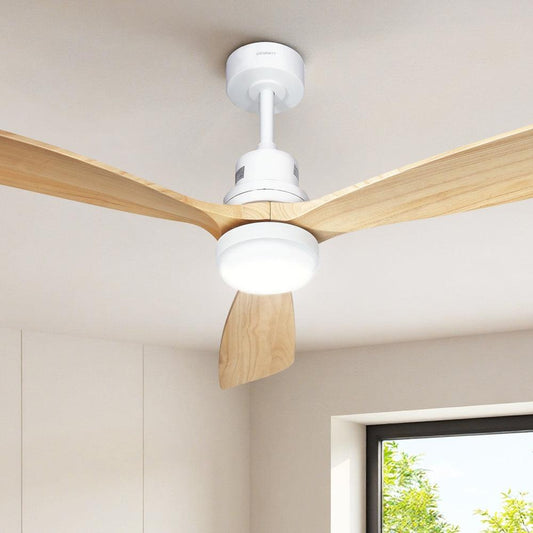 Devanti 52'' Ceiling Fan DC Motor LED Light Remote - Light Wood.