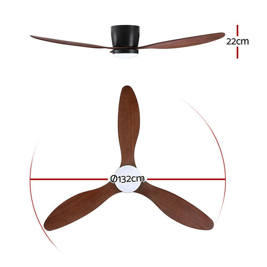 Devanti 52'' Ceiling Fan DC Motor w/Light w/Remote - Dark Wood.