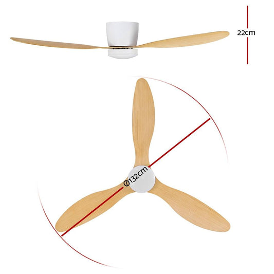 Devanti 52'' Ceiling Fan DC Motor w/Light w/Remote - Light Wood.