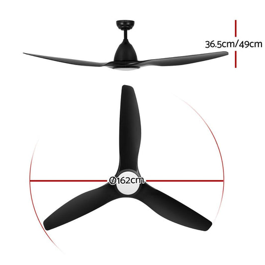 Devanti 64 Inch Ceiling Fan DC Motor w/Light w/Remote - Black.