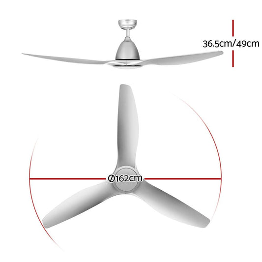 Devanti 64 Inch Ceiling Fan DC Motor w/Light w/Remote - Silver.