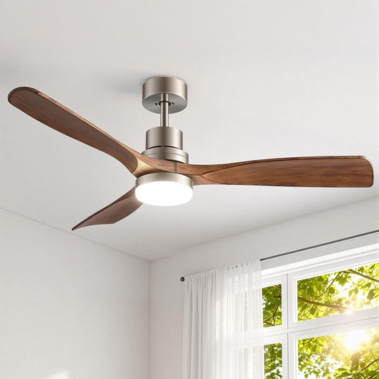 Devanti 52" Ceiling Fan with Light Remote Control DC Motor Smart App Timber Blades Brown.