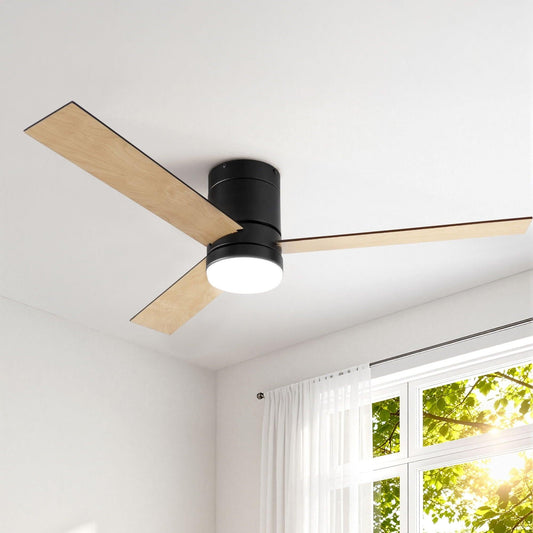 Devanti 52'' Ceiling Fan 3 Blades Double-sided DC Motor w/Light w/Remote Light Wood and bLack.