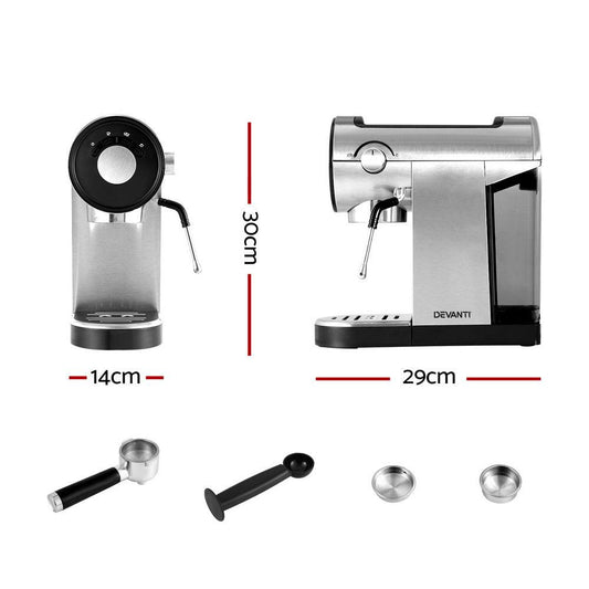 Devanti 20 Bar Coffee Machine Espresso Cafe Maker.