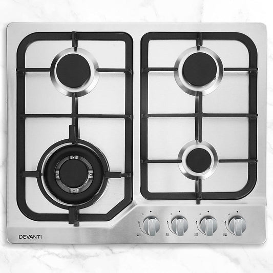 Devanti Gas Cooktop 60cm 4 Burner Silvir.