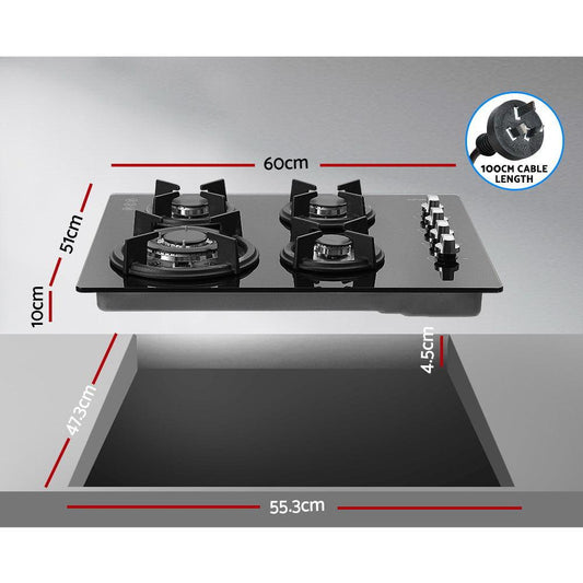Devanti Gas Cooktop 60cm Stove Hob Black.