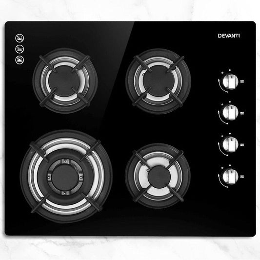 Devanti Gas Cooktop 60cm Stove Hob Black.