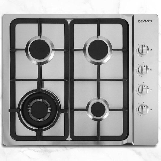 Devanti Gas Cooktop 60cm Stove Hob Silvir.