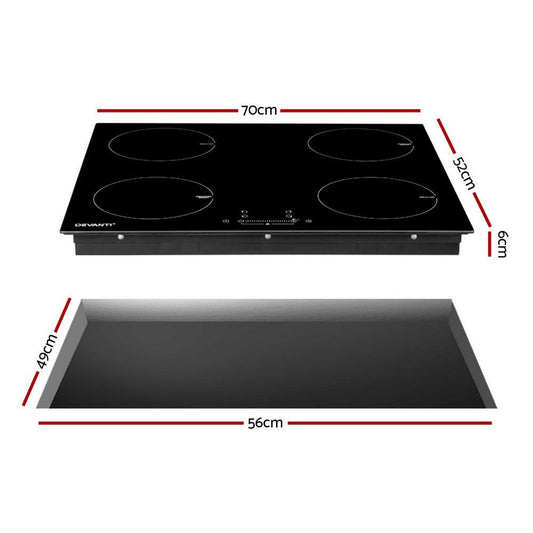 Devanti Electric Induction Cooktop 70cm Ceramic 4 Zones Stove Cook Top Hot Plate 7000W.