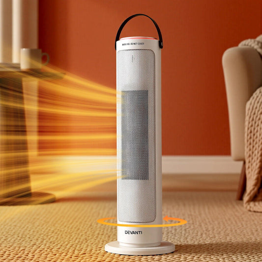 Devanti 2000W Ceramic Tower Heater Space Heaters Oscillating Indoor White.