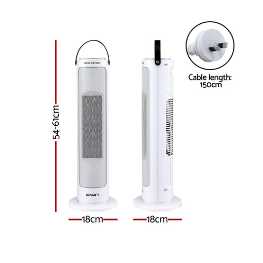 Devanti 2000W Ceramic Tower Heater Space Heaters Oscillating Indoor White.