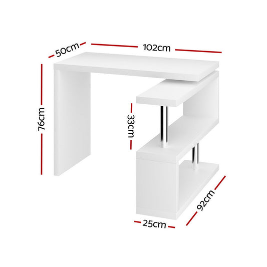 Artiss Computer Desk L-Shape Bookshelf White.