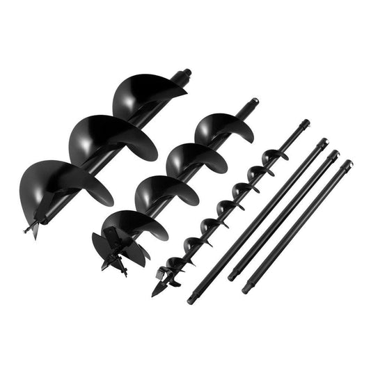 Giantz Post Hole Digger Auger Drill Bit Set 100mm 200mm 300mm Carbon Steel Black.