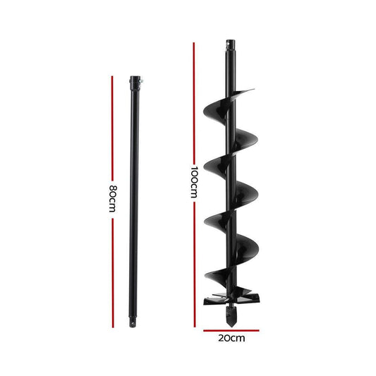 Giantz Post Hole Digger Auger Drill Bit 200mm with 80cm Extension Shaft Black.