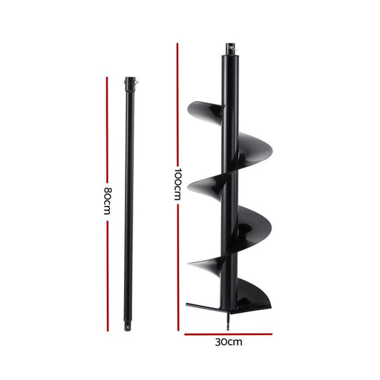 Giantz Post Hole Digger Auger Drill Bit 300mm with 80cm Extension Shaft Black.