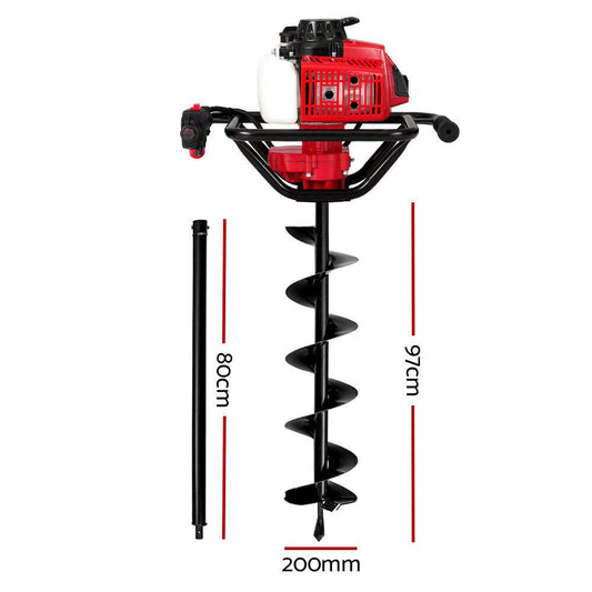 Giantz Post Hole Digger 200mm Petrol Drill Extension Auger Bits.