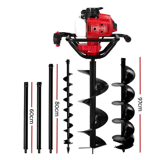 Giantz Post Hole Digger Petrol Motor Drill Extension Auger Bits Kits.