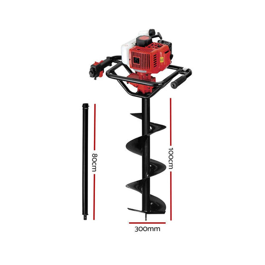 Giantz Post Hole Digger 300mm Petrol Drill Extension Bits Auger.