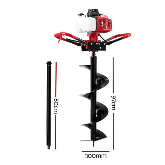 Giantz Post Hole Digger 300mm Petrol Drill Extension Auger Bits.