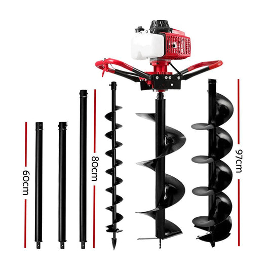 Giantz Post Hole Digger Petrol Motor Drill Extension Auger Bits Kits.