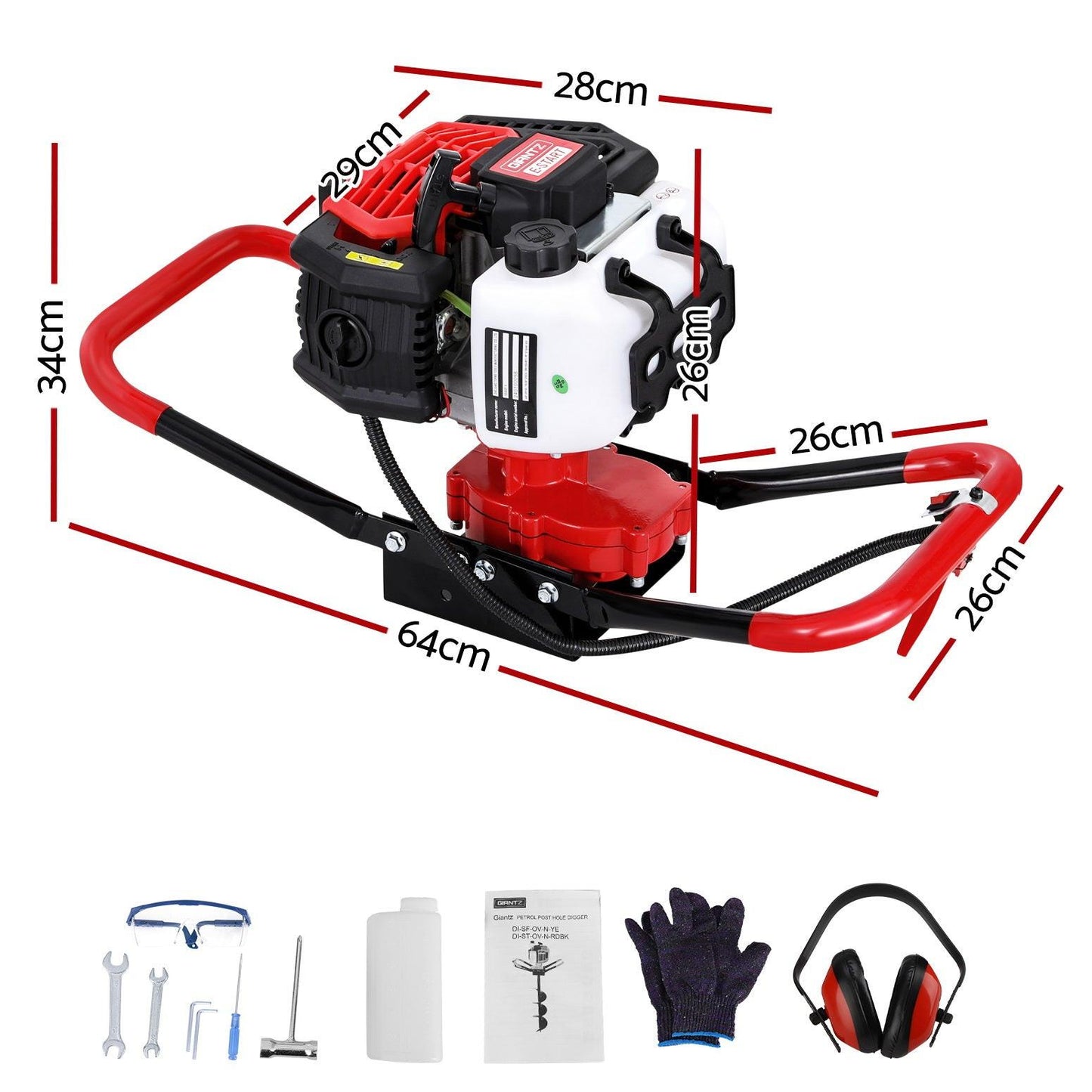 Giantz Post Hole Digger Motor Only Petrol Engine Red.
