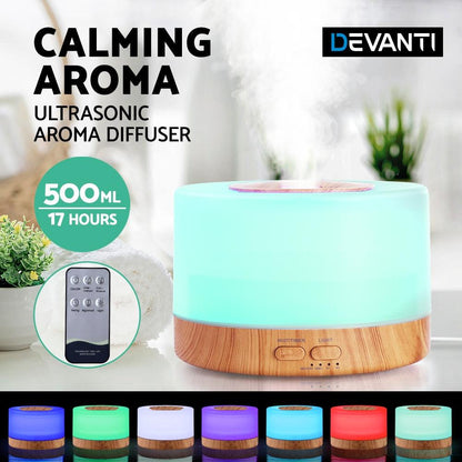 Devanti Aroma Diffuser Aromatherapy Light Wood 500ml.