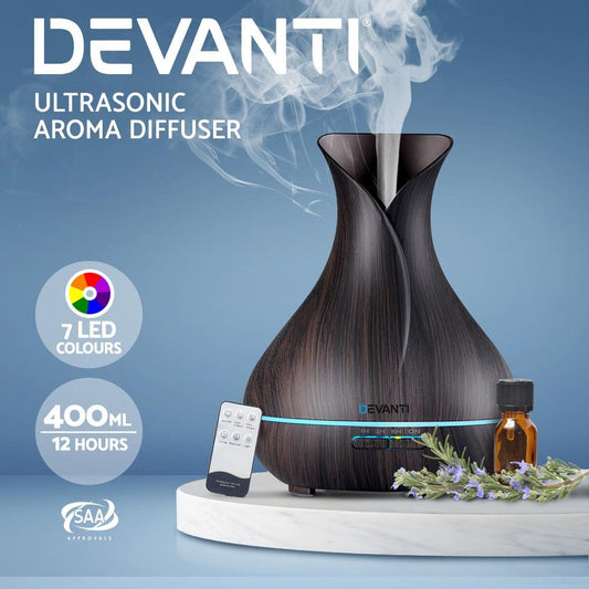 Devanti Aroma Diffuser Aromatherapy Dark Wood 400ml.