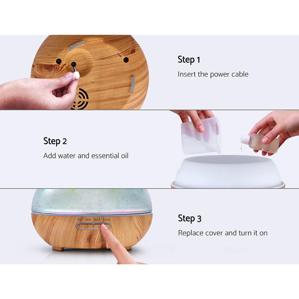Devanti Aroma Diffuser Aromatherapy 3D Glass 400ml.