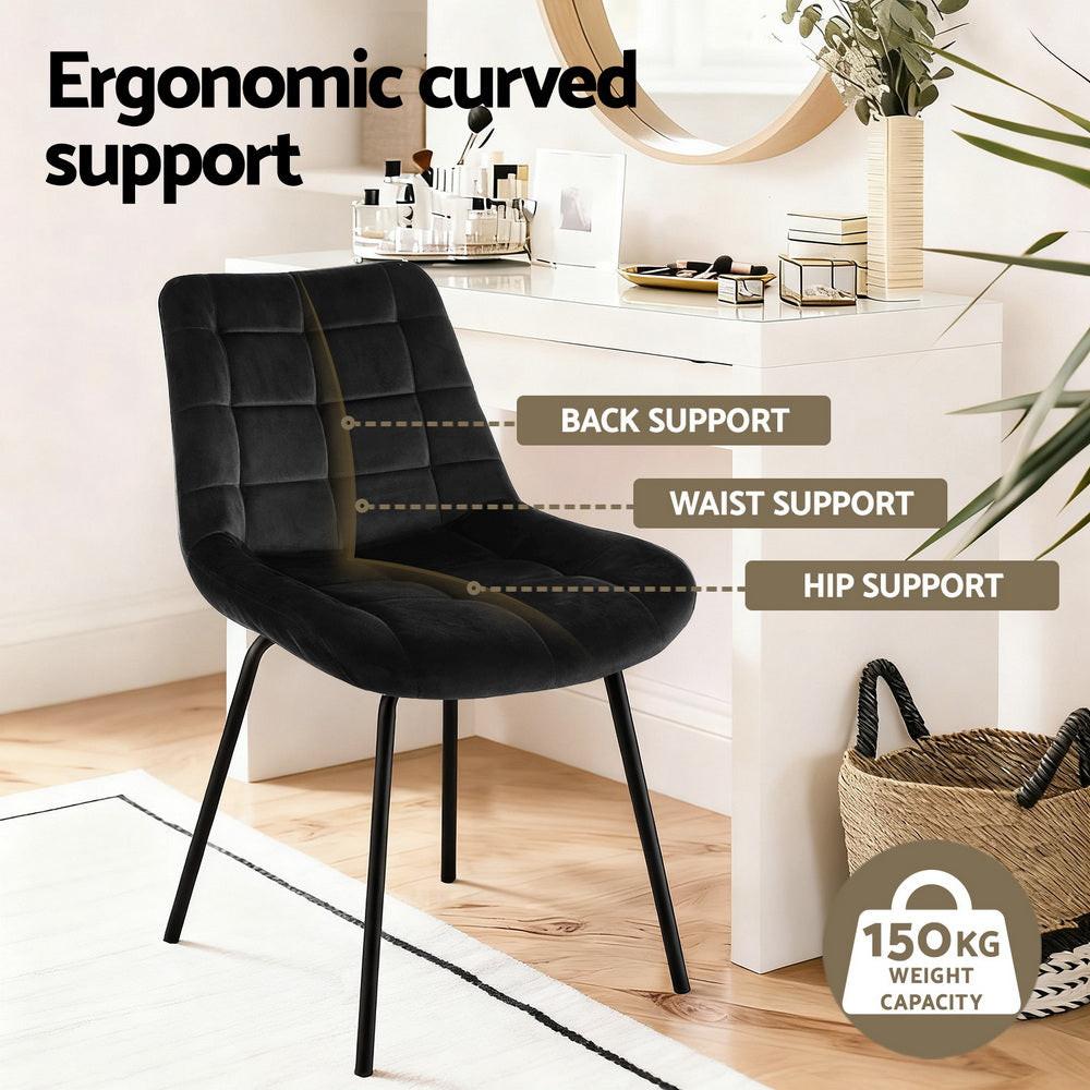 Artiss 2x Dining Chairs Velvet Tufted Kitchen Lounge Cafe Accent Chair Black.
