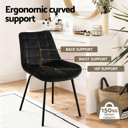 Artiss 2x Dining Chairs Velvet Tufted Kitchen Lounge Cafe Accent Chair Black.