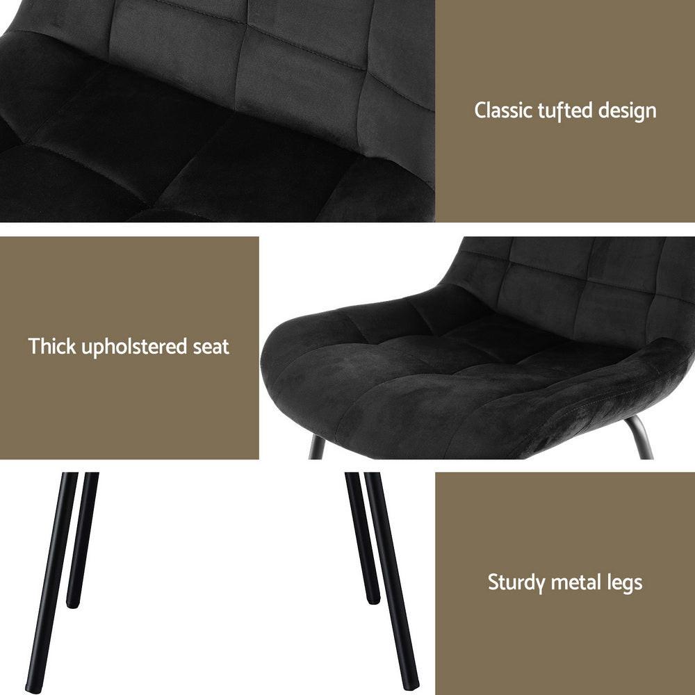 Artiss 2x Dining Chairs Velvet Tufted Kitchen Lounge Cafe Accent Chair Black.