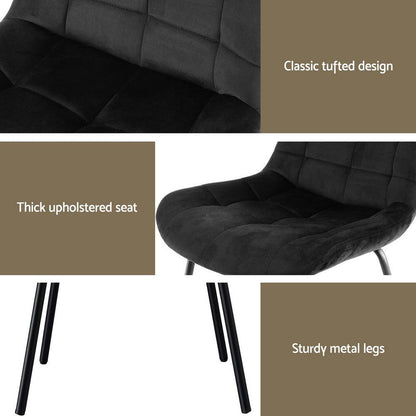 Artiss 2x Dining Chairs Velvet Tufted Kitchen Lounge Cafe Accent Chair Black.