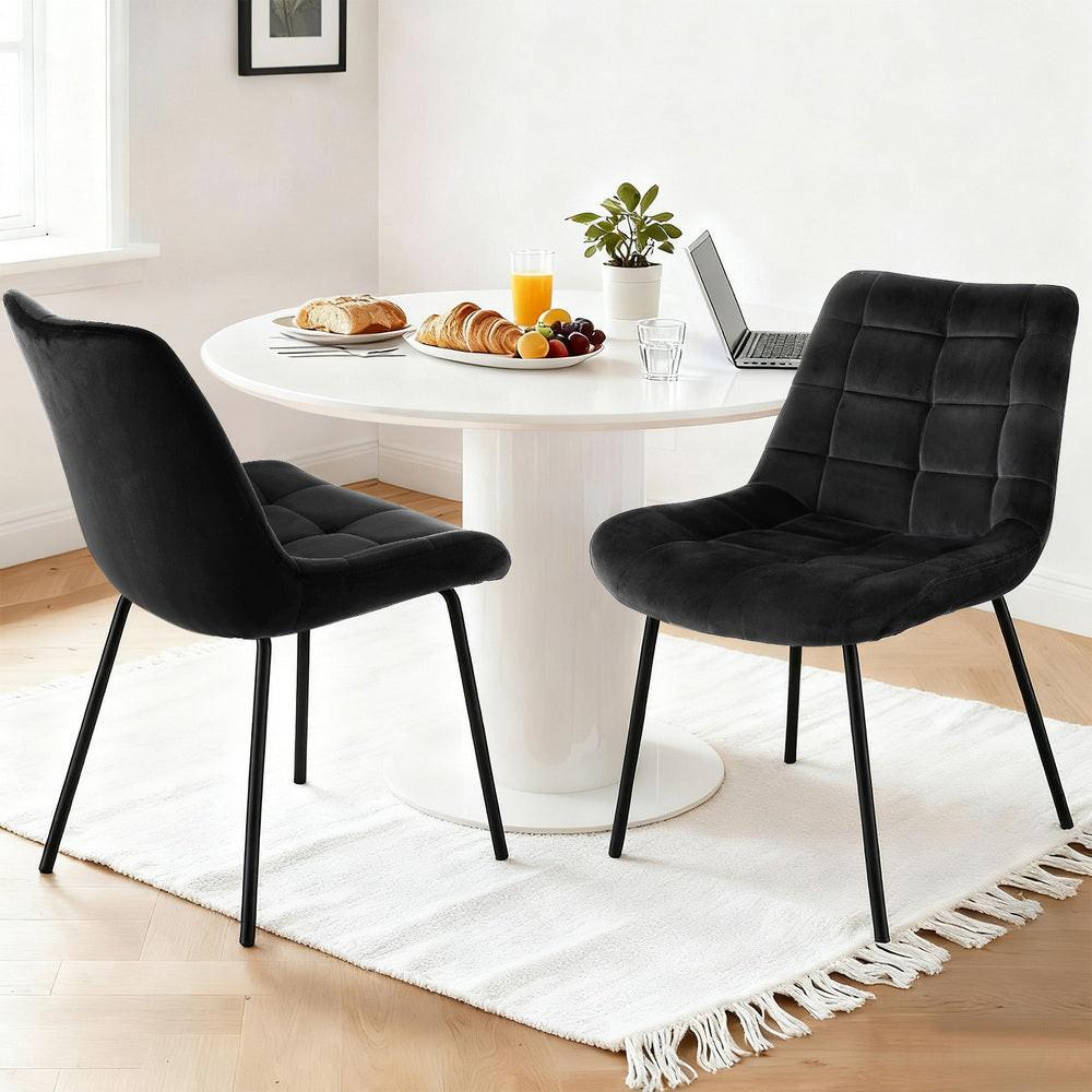 Artiss 2x Dining Chairs Velvet Tufted Kitchen Lounge Cafe Accent Chair Black.