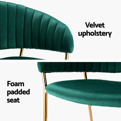 Artiss Dining Chairs Set of 4 Velvet Hollow Armchair Green