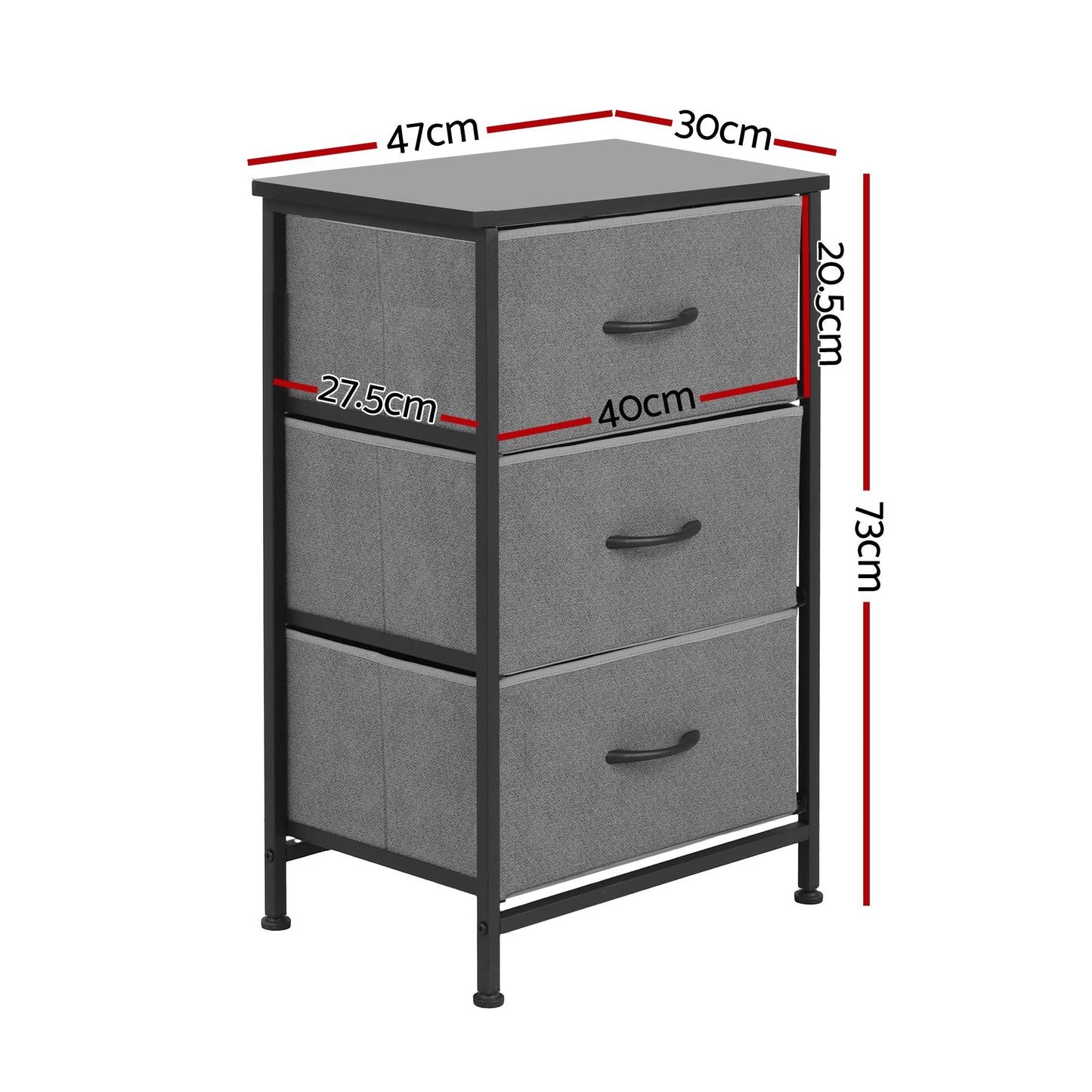 Artiss Set of 2 Chest of 3 Drawers Storage Dresser Tallboy Grey