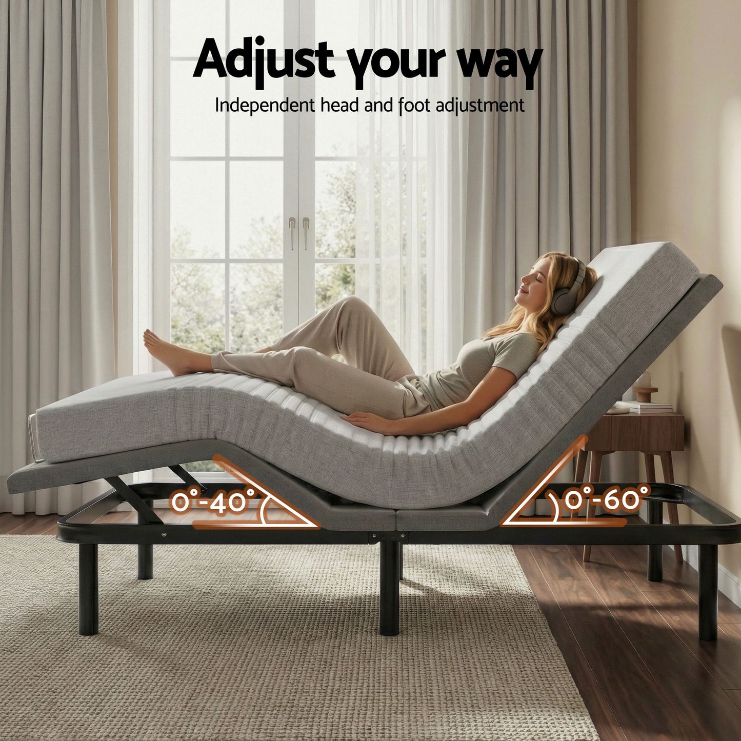 Artiss King Bed Frame and Giselle Bedding King Memory Foam Mattress Set, Electric Bed Base with Zero Gravity & 7 Zone Cooling Comfort for Back Pain Relief, Black & Grey, 15cm Thickness