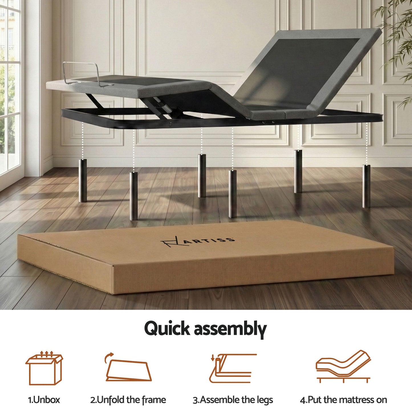 Artiss King Bed Frame and Giselle Bedding King Memory Foam Mattress Set, Electric Bed Base with Zero Gravity & 7 Zone Cooling Comfort for Back Pain Relief, Black & Grey, 15cm Thickness