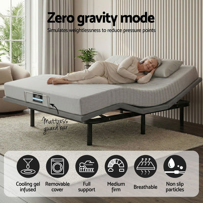 Artiss Queen Bed Frame and Giselle Bedding Queen Memory Foam Mattress Set, Electric Bed Base with Zero Gravity & 7 Zone Cooling Comfort for Back Pain Relief, Black & Grey, 15cm Thickness