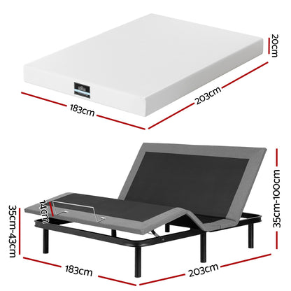 Artiss King size bed frame & Giselle Bedding King Mattress Combo, adjustable bed Base for Snoring Relief, Independent Head Foot Incline, Wireless Remote, Black,20cm Thickness